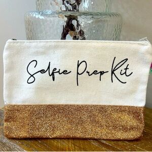 Selfie Prep Kit Makeup Pouch Bag Cosmetic Bag Travel White & Gold‎